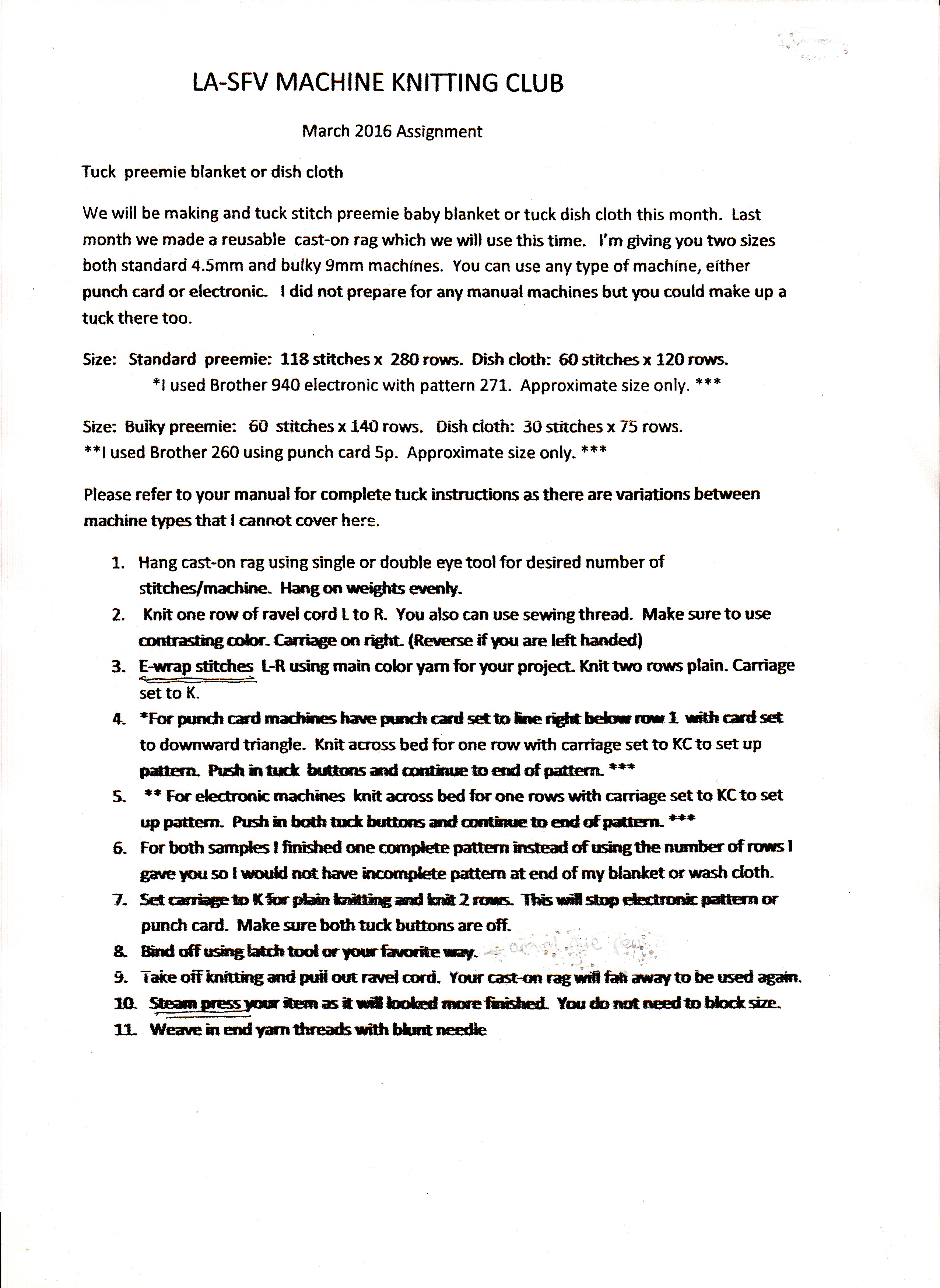 La-SVC Machine Knitting Club March 2016